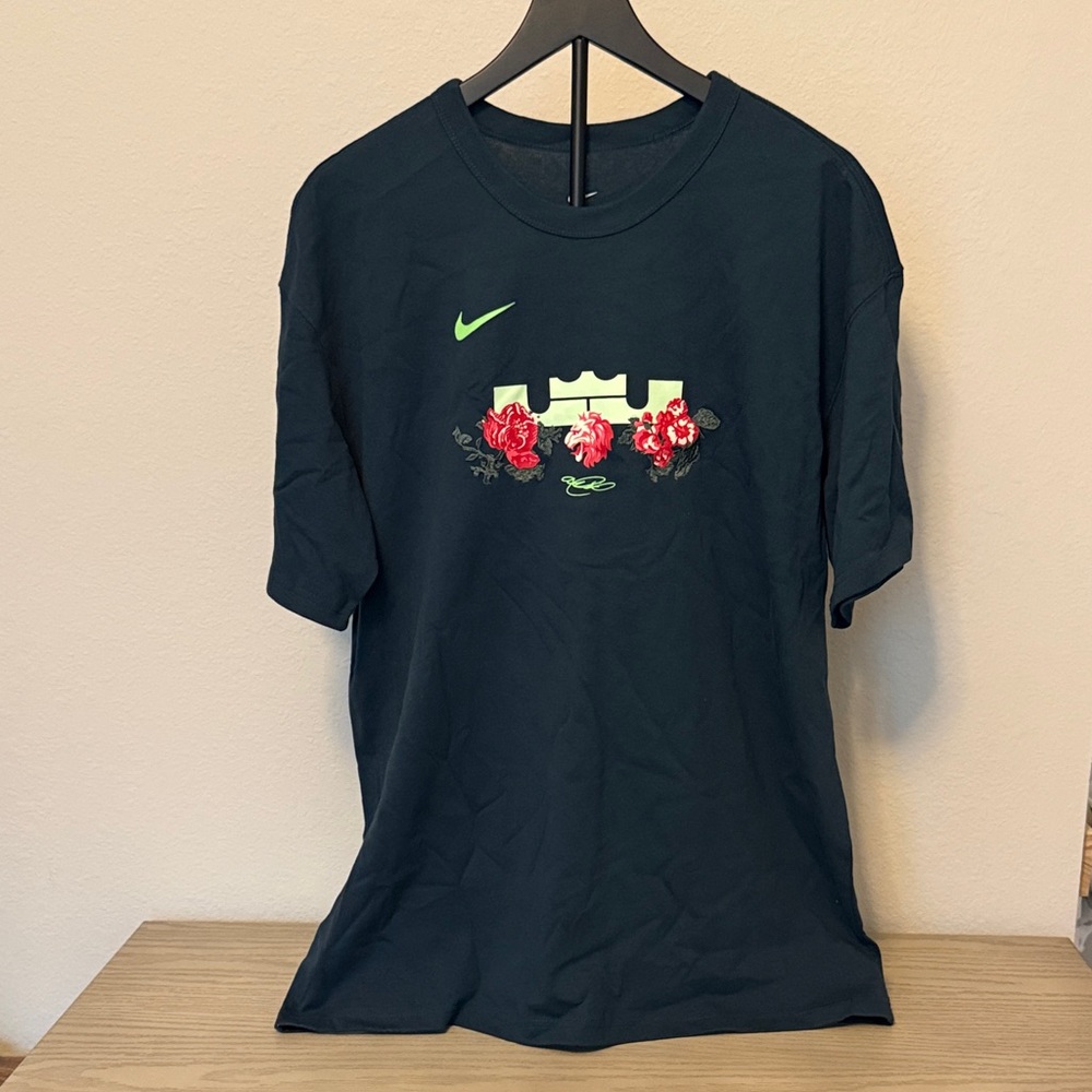 Nike Dark Green Tee with Red Floral Graphic